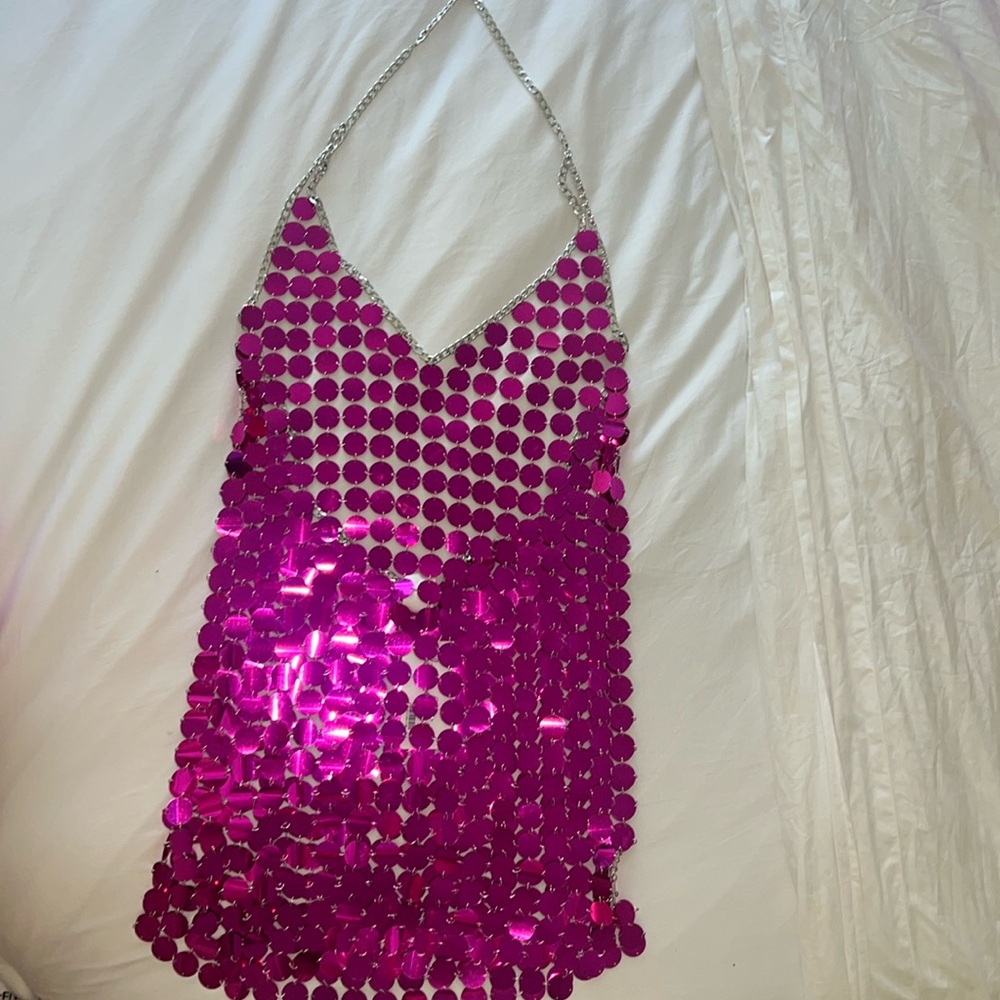 Fuchsia Pink 12th Tribe Disco Chain Dress